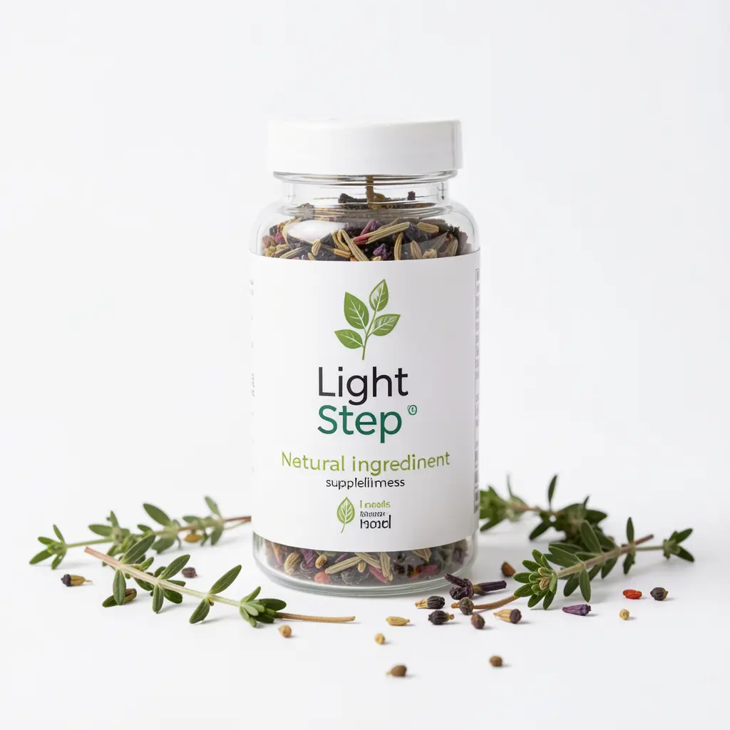 Light Step wellness supplement bottle with natural ingredients displayed on a clean white background